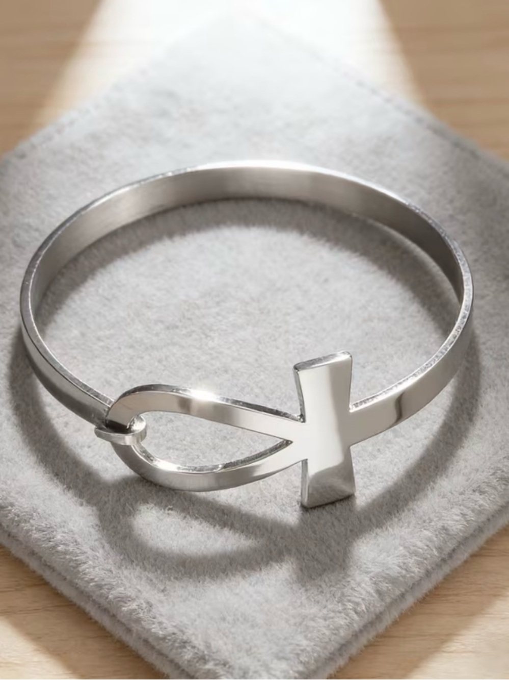Silver Ankh Bangle Bracelet